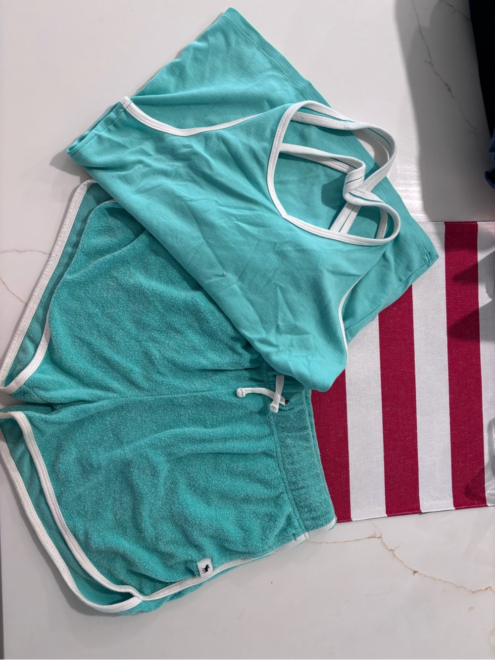 abercrombie kids Aqua Teal Tank Top and Terry Shorts Set with White Trim